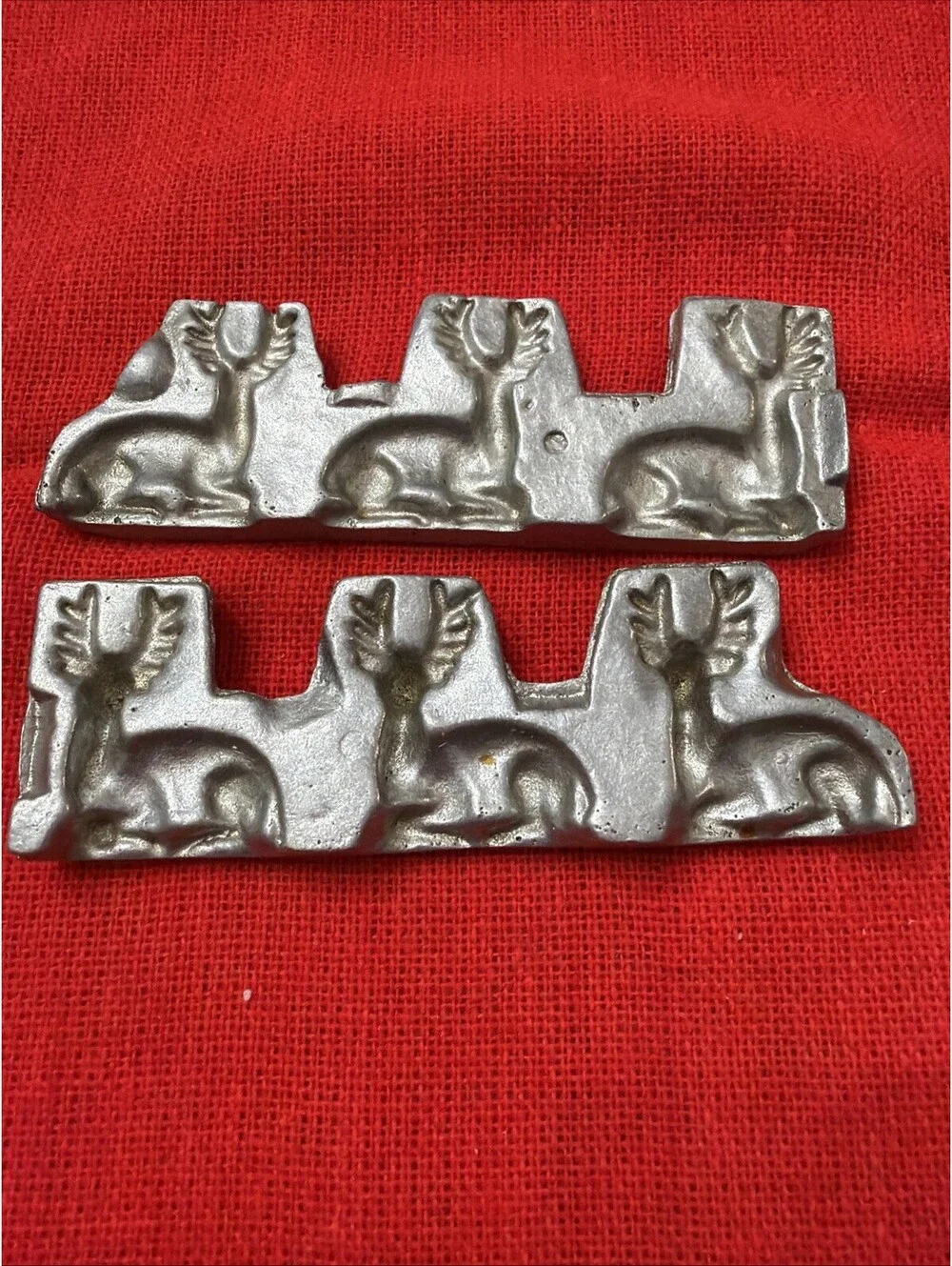Antique Pewter Candy Mold 3 Reindeer Stag Deer Chocolate 3D Christmas Two piece